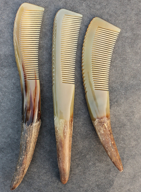 一把装天然白牛角按摩梳子密细齿珍藏版自然手柄顺发梳 长22~30CM