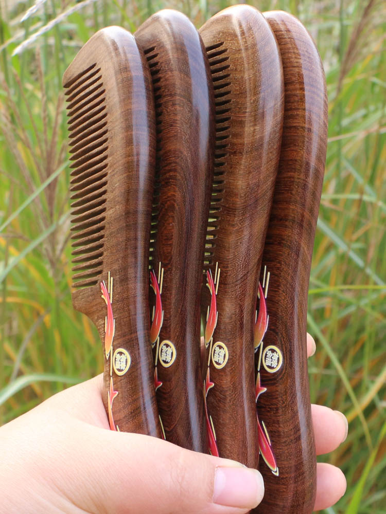天然黑金丝檀木梳子加厚整料 精品檀木梳子防静电密齿 长18.5厘米