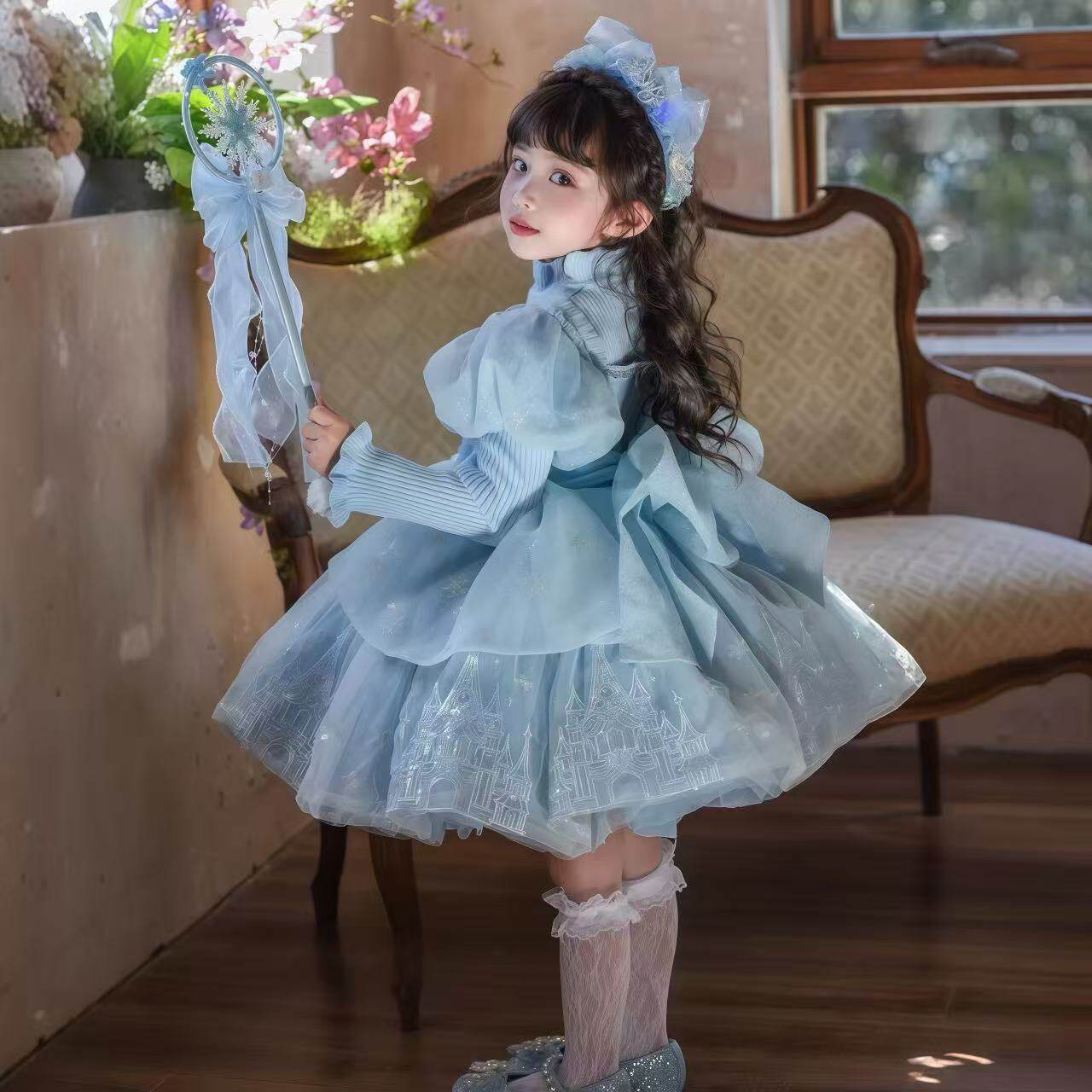 冰雪奇缘艾莎公主发箍套装秋冬新款时髦甜美项圈发光魔法棒三件套