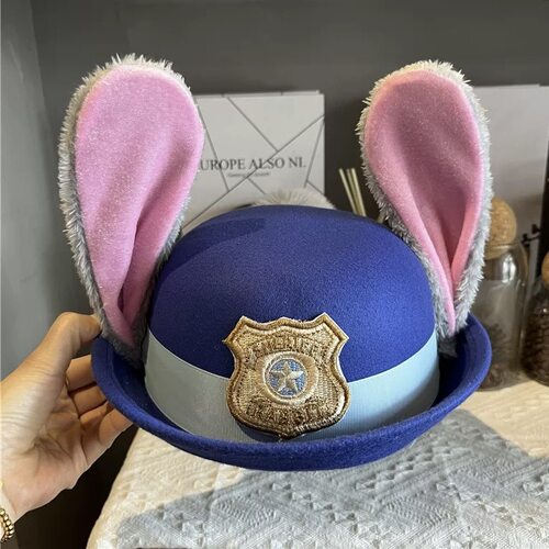 朱迪兔子警官cos服饰帽子儿童礼帽徽章圆顶兔耳朵乐园成人亲子帽