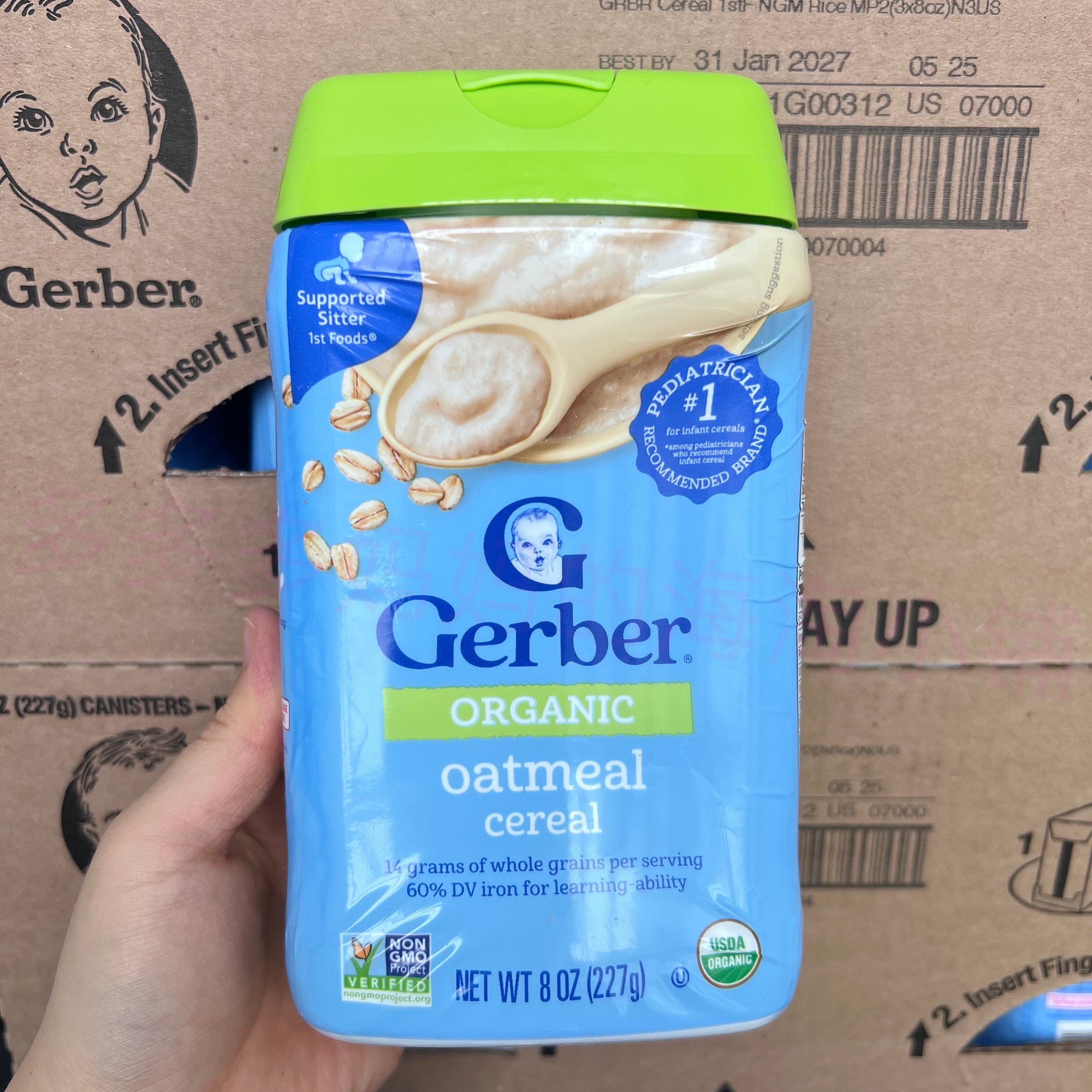 海淘美国Gerber嘉宝米粉1段一段高铁有机燕麦 婴儿宝宝辅食/米糊