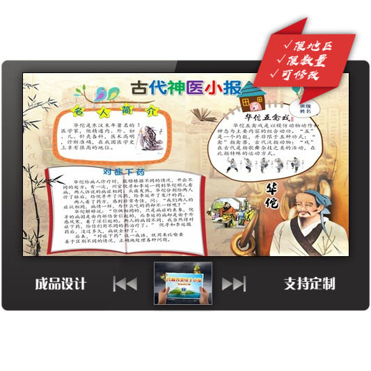 电子小报ppt定制设计;医学名人小报;华佗;可修改;送教程;345