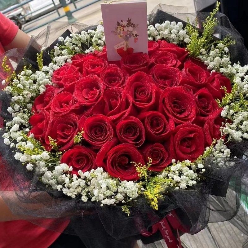 淄博市鲜花店速递礼物送生日粉红玫瑰束18张店博山桓台高青沂源县