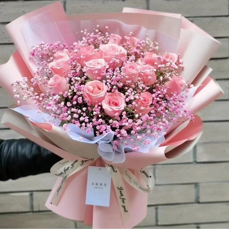 东莞市鲜花店速递礼物送生日粉红玫瑰束18虎门长安厚街塘厦茶山镇