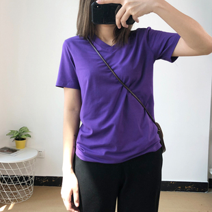 纯色V领T恤胖MM加大200斤莱卡棉打底短袖 COCO大码 潮 新款 2025夏装