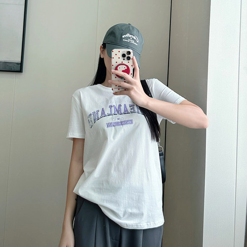 COCO大码女装字母印花正肩短袖T恤夏季微胖mm薄款宽松显瘦上衣