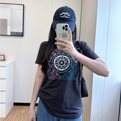 COCO微胖2024新款大码女装胖mm显瘦印花短袖T恤夏季气质上衣200斤