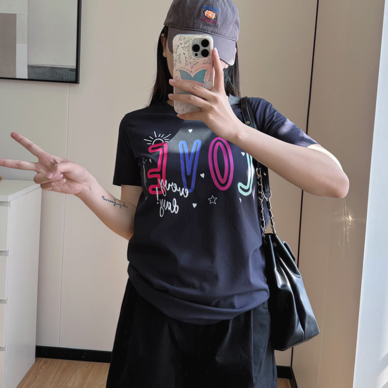 COCO微胖大码胖mm圆领t恤女2023年新款夏季字母印花百搭短袖上衣
