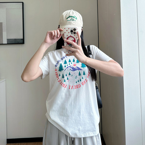 COCO微胖大码女装胖妹妹200斤休闲印花短袖T恤女夏季宽松显瘦上衣