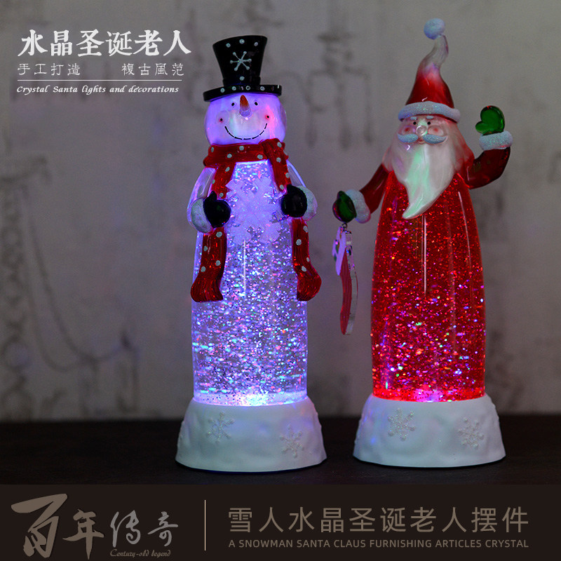 创意雪人情人节老人水晶旋转发光房间装饰品摆件新年礼物女生浪漫