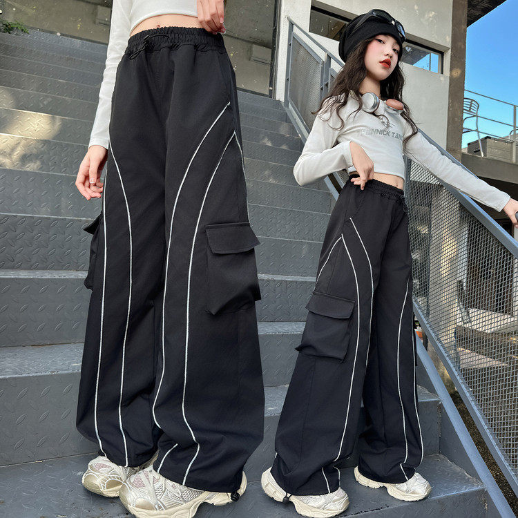 2025新款春秋时尚工装裤男女童百搭宽松休闲裤黑色浅灰潮款长裤,童装/婴儿装/亲子装,裤子,淘宝优惠券,粉丝福利购,淘宝优惠卷