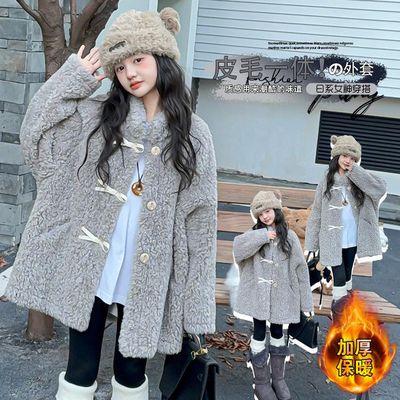 2025新款冬季加厚保暖儿童外套男女童时尚皮毛一体大衣冬装潮款