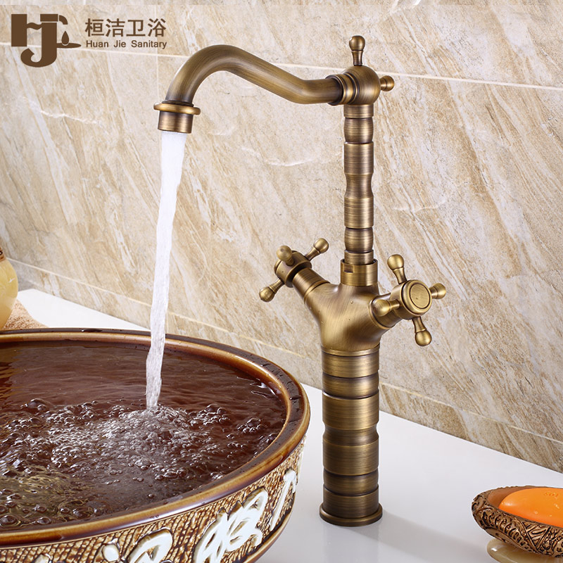 仿古全铜面盆水龙头冷热洗脸盆艺术盆龙头欧式旋转台盆双把水龙头