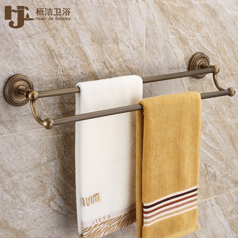 欧式毛巾架浴室全铜浴巾架卫生间毛巾挂架双杆毛巾杆五金挂件