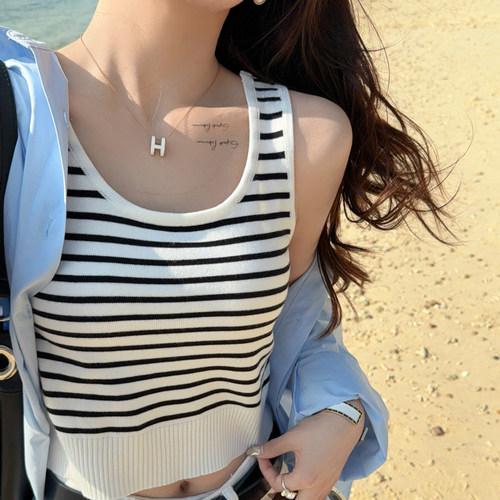 条纹针织吊带背心女内搭2026春新款宽肩无袖遮副乳外穿打底小上衣