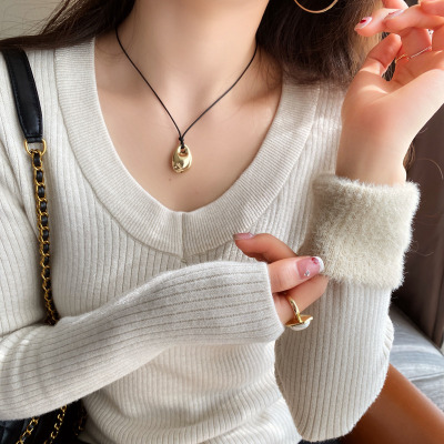 V领加绒加厚针织衫女修身