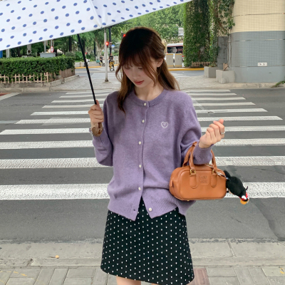 【甜美风百搭款】紫色针织开衫女