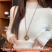 龙妹加绒加厚白色毛衣女内搭2026冬新款 蕾丝半高领针织上衣打底衫