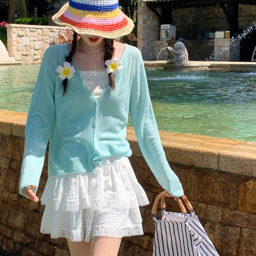 V领外搭针织开衫单排扣