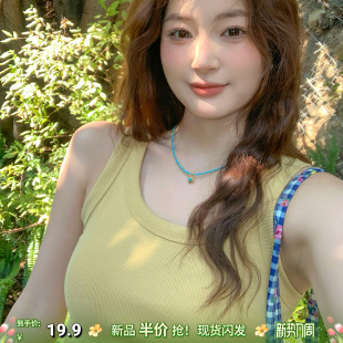 龙妹黄色U领吊带背心女内搭外穿2026春夏新款绝美打底无袖小上衣