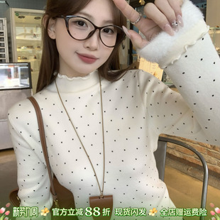 白色半高领加绒加厚毛衣女内搭打底衫2026冬季新款木耳边针织上衣