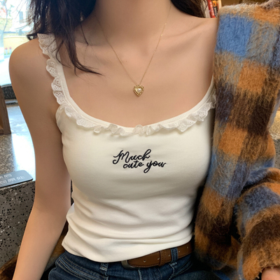 纯欲印花蕾丝吊带背心女