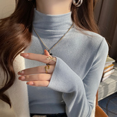 高级感中领内搭加绒德绒上衣 春秋季 雾蓝色半高领打底衫 女2026新款