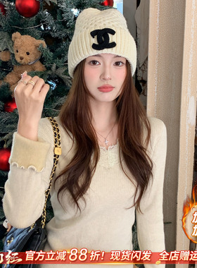 龙妹家V领加绒加厚打底衫毛衣女内搭冬季新款保暖针织小上衣外穿