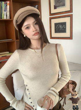 龙妹杏色羊绒毛衣针织打底衫女内搭2025冬新款穿搭流行巨好看上衣