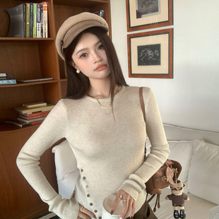 龙妹杏色羊绒毛衣针织打底衫女内搭2025冬新款穿搭流行巨好看上衣