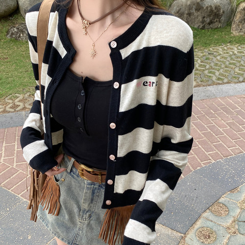 条纹针织衫外套女薄款防晒罩衫