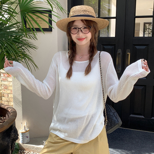 龙妹白色镂空针织衫女外穿防晒罩衫2026新款早春气质上衣宽松薄款