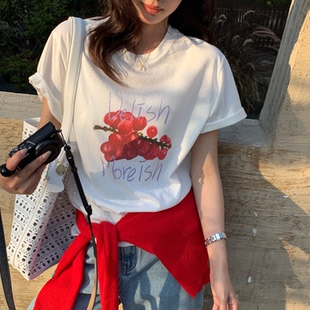 穿搭超好看宽松上衣 夏季 龙妹白色印花短袖 T恤女外穿内搭2026新款