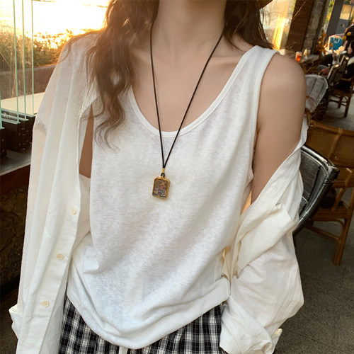 白色吊带背心女内搭2025秋新款宽松大码遮肚亚竹节棉麻外穿小上衣