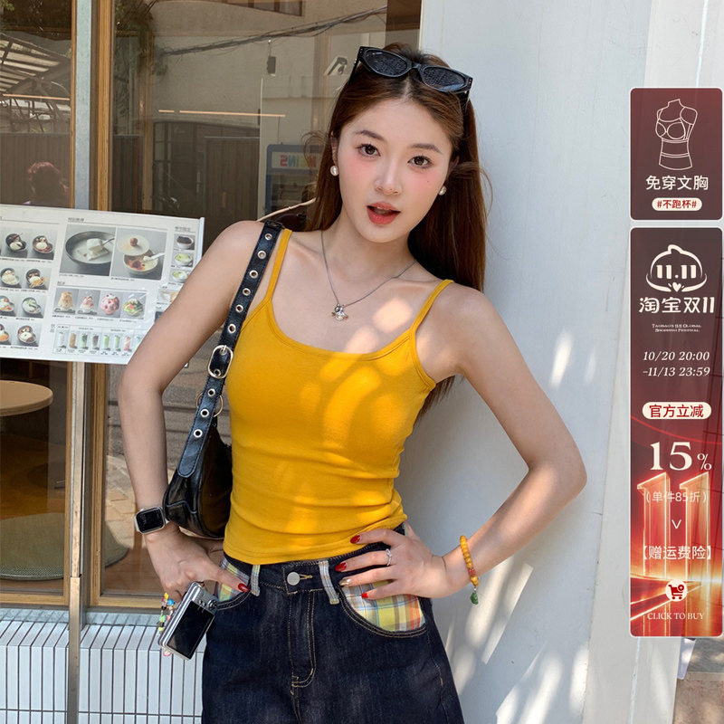 龙妹黄色吊带带胸垫女内搭2026夏秋新款辣妹绝美背心外穿无袖上衣