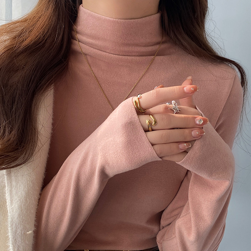 粉色磨毛加绒加厚半高领打底衫女内搭2026秋冬新款修身高级感上衣