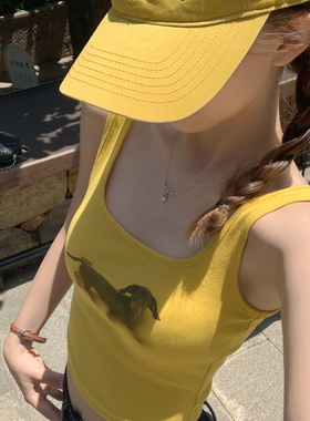 龙妹家黄色工字背心带胸垫吊带女夏外穿新款辣妹无袖上衣内搭打底