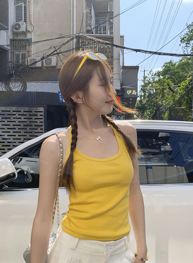 龙妹家黄色工字吊带背心女夏外穿新款遮副乳内搭打底无袖挂脖上衣