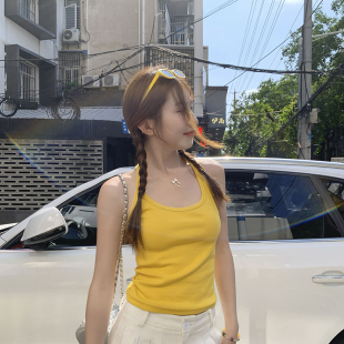 龙妹家黄色工字吊带背心女夏外穿新款遮副乳内搭打底无袖挂脖上衣