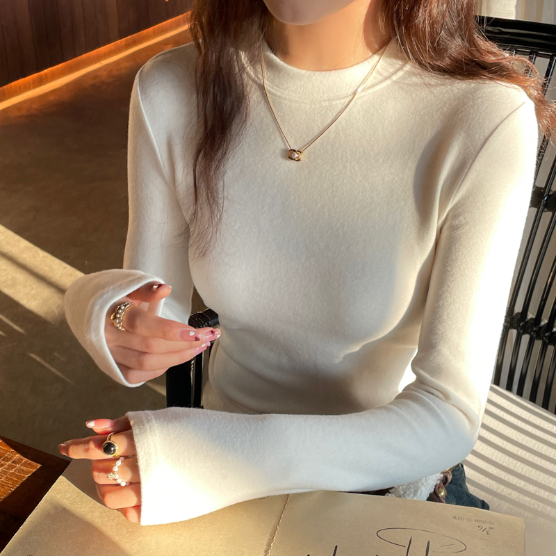 磨毛加绒打底衫女内搭保暖上衣