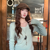 龙妹薄荷绿色圆领羊毛打底衫 巨好看针织上衣 新款 毛衣女装 内搭冬季