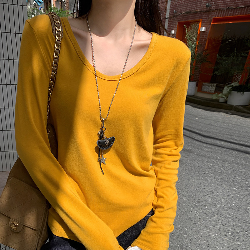 龙妹家黄色V领打底衫女装2025秋冬新款韩系独特小上衣修身长袖T恤,女装/女士精品,T恤,淘宝优惠券,粉丝福利购,淘宝优惠卷