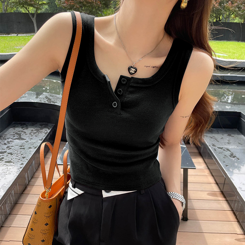 黑色纯棉背心女2025新款百搭上衣