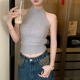 灰色针织挂脖小背心女内搭2026夏季 上衣外穿 吊带打底短款 新款 无袖