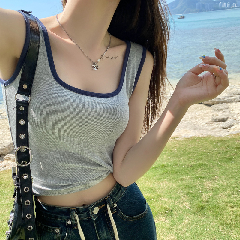 撞色吊带背心女外穿上衣打底