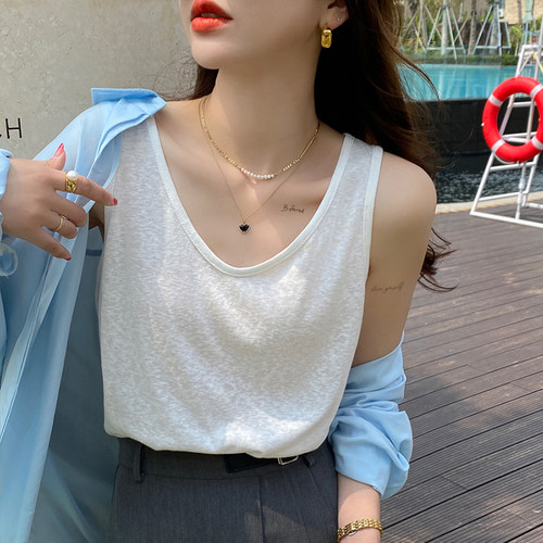 【清爽雪花棉吊带】大码宽松遮肚