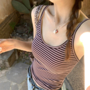 龙妹紫粉条纹美背吊带带胸垫背心女外穿内搭夏季新款多巴胺小上衣