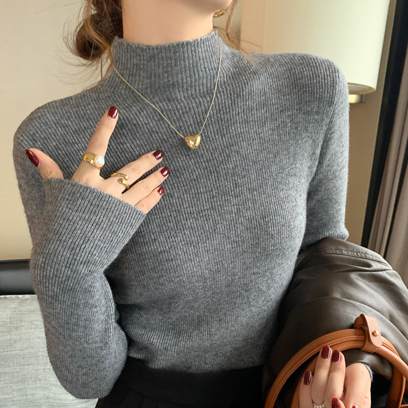 半高领保暖针织上衣女