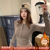 龙妹家咖棕色加绒打底衫 上衣 长袖 女士保暖内搭2025冬新款 T恤修身