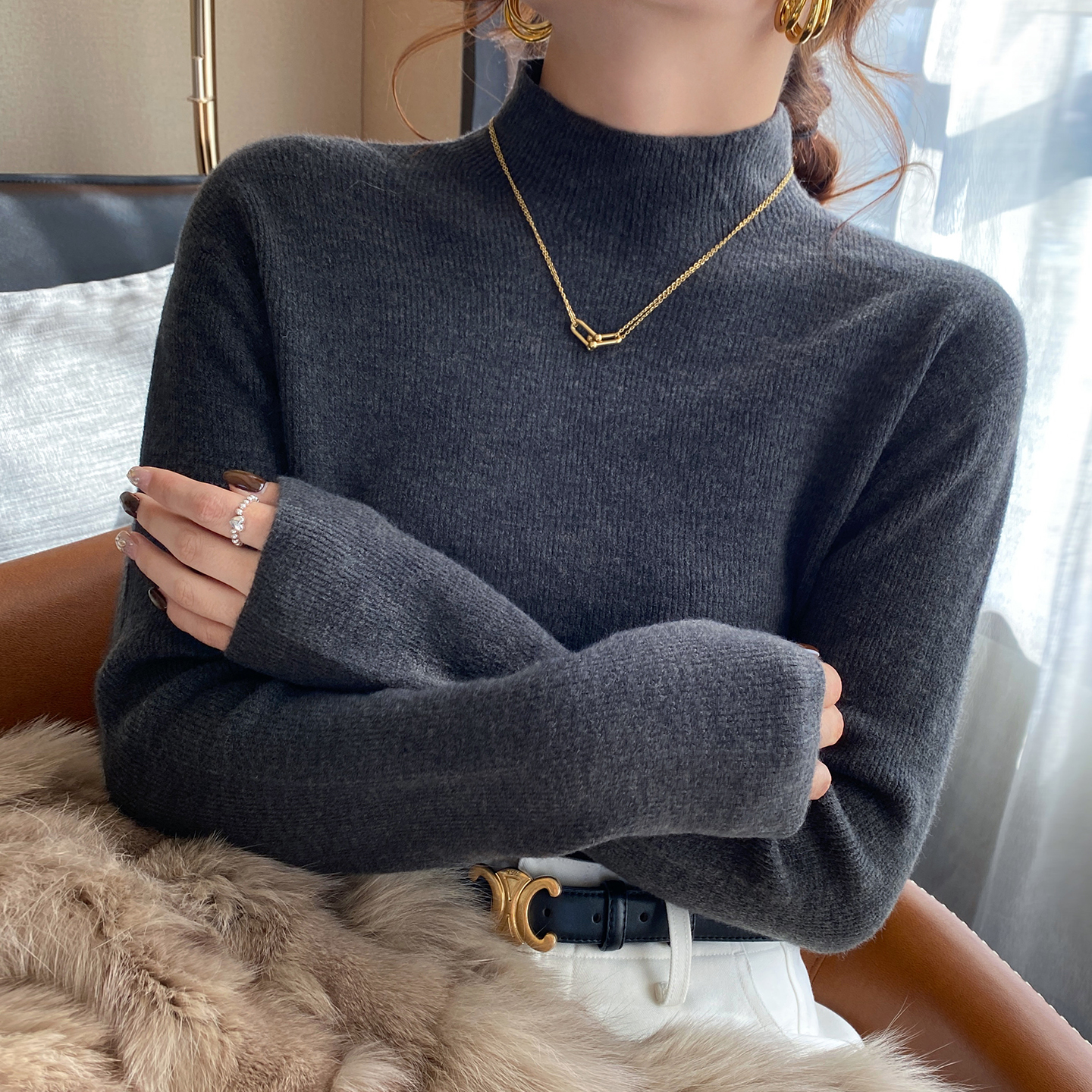 【气质半高领打底衫】软糯佰搭